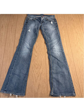 GUESS Foxy Flare Jeans Women's Size 27 Blue Distressed Low Rise Denim Pants